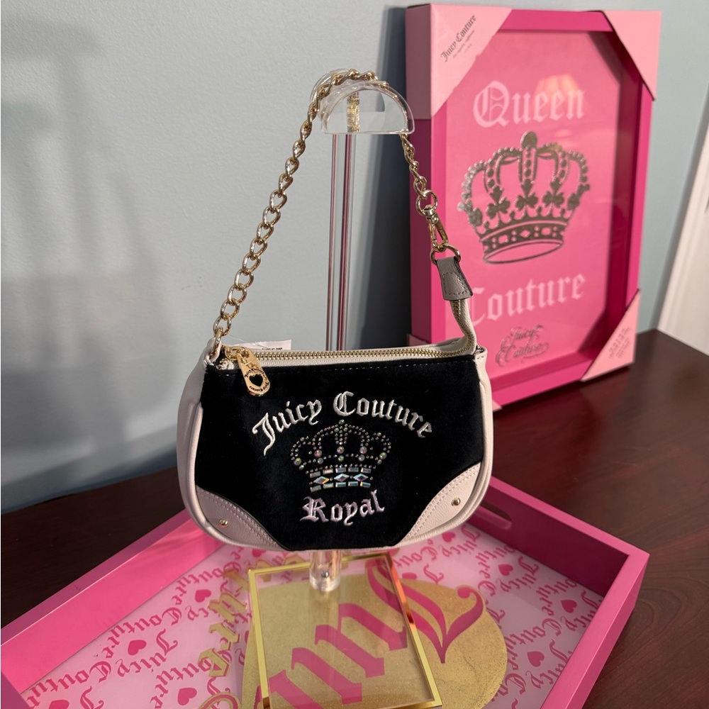 Juicy Couture Black and White Clutch with Gold Chain